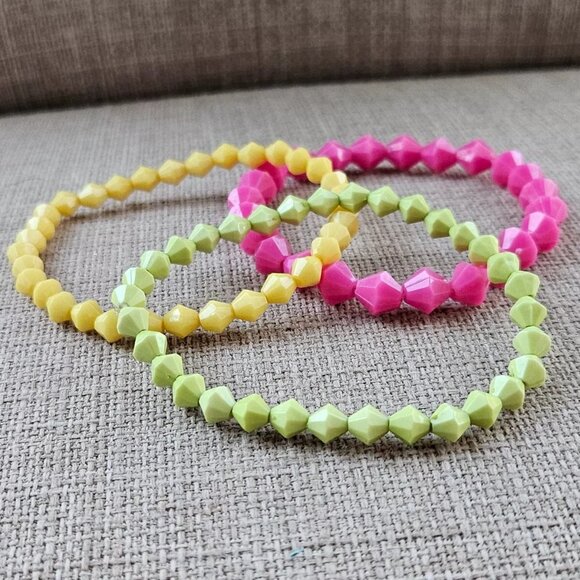 Women Bracelet Pink/Yellow/Green Beads Stretched Wrist Band Fashion Jewelry X 3 - Picture 11 of 11
